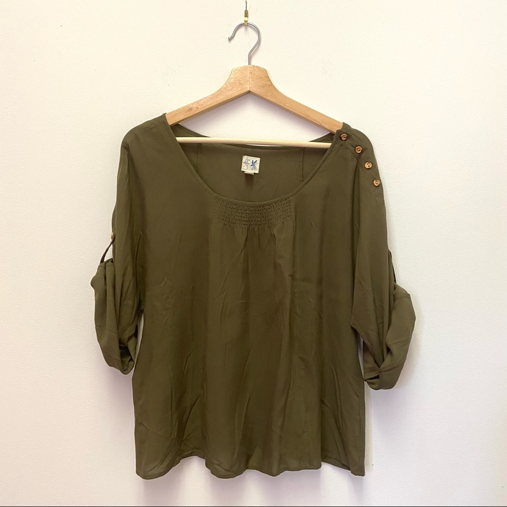 EUC LIKE NEW Anthropologie Green Tunic Top S Shirt